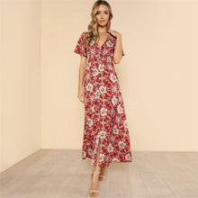 Load image into Gallery viewer, Sexy Dress 2019 New Spring Summer Floral Print V Neck Loose Slim Red Short Sleeve Fashion Chic Maxi Dress Vestido Feminina CX833