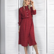 Load image into Gallery viewer, Red Chiffon Shirt Polka Dot Dress 2019 Autumn Dress Women Long Sleeve Vestidos Midi Casual Office Vintage Dresses Female Floral