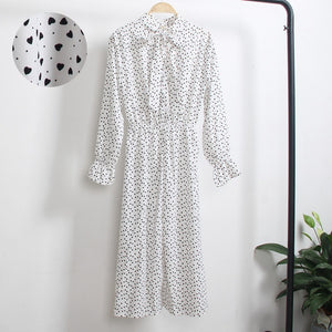 Red Chiffon Shirt Polka Dot Dress 2019 Autumn Dress Women Long Sleeve Vestidos Midi Casual Office Vintage Dresses Female Floral