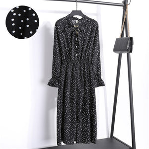 Red Chiffon Shirt Polka Dot Dress 2019 Autumn Dress Women Long Sleeve Vestidos Midi Casual Office Vintage Dresses Female Floral