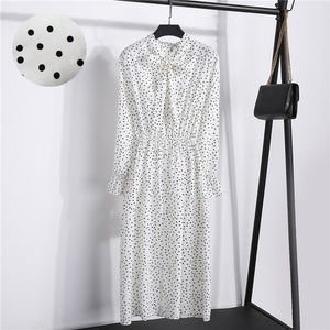 Red Chiffon Shirt Polka Dot Dress 2019 Autumn Dress Women Long Sleeve Vestidos Midi Casual Office Vintage Dresses Female Floral