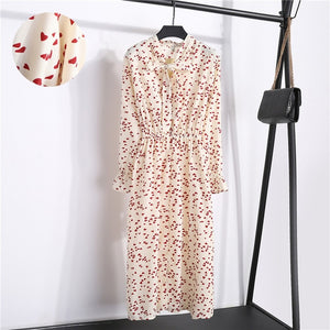 Red Chiffon Shirt Polka Dot Dress 2019 Autumn Dress Women Long Sleeve Vestidos Midi Casual Office Vintage Dresses Female Floral