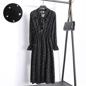 Red Chiffon Shirt Polka Dot Dress 2019 Autumn Dress Women Long Sleeve Vestidos Midi Casual Office Vintage Dresses Female Floral