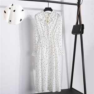 Red Chiffon Shirt Polka Dot Dress 2019 Autumn Dress Women Long Sleeve Vestidos Midi Casual Office Vintage Dresses Female Floral